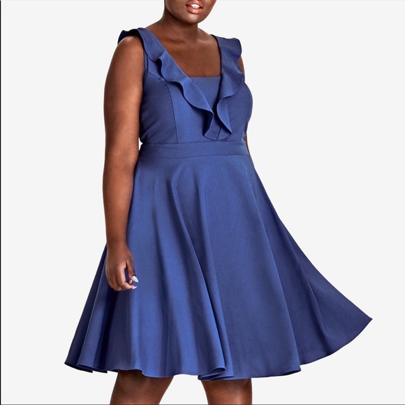 City Chic Blue Flirty Flutter Dress - Picture 4 of 13